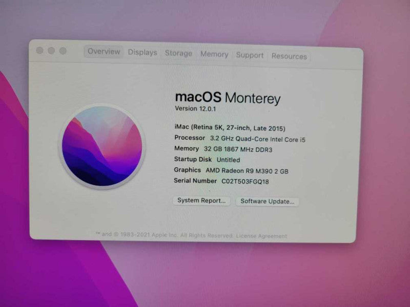 Apple iMac 27-Inch Retina 5K 2015 i5-6500 Radeon R9 M390 2GB 32GB RAM 500GB  !