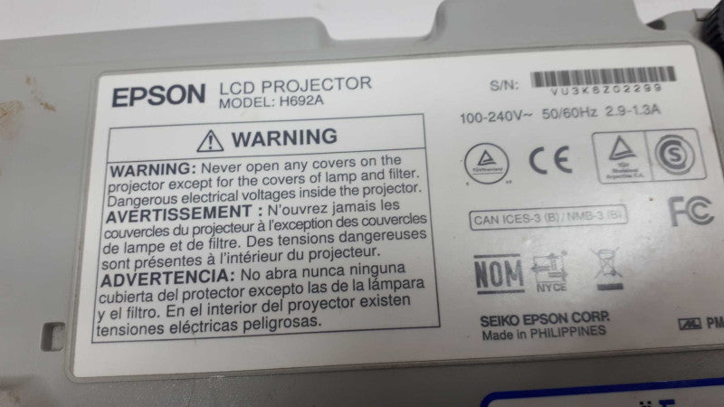 Epson PowerLite X27 XGA 3LCD Full HD HDMI Projector - Model H692A  &