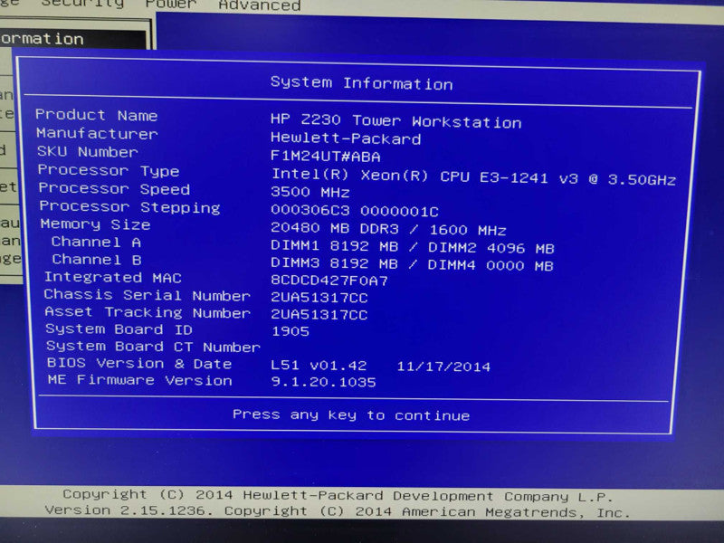 HP Z230 - Xeon E3-1241 v3 | 20GB | NO HDD | QUADRO K600