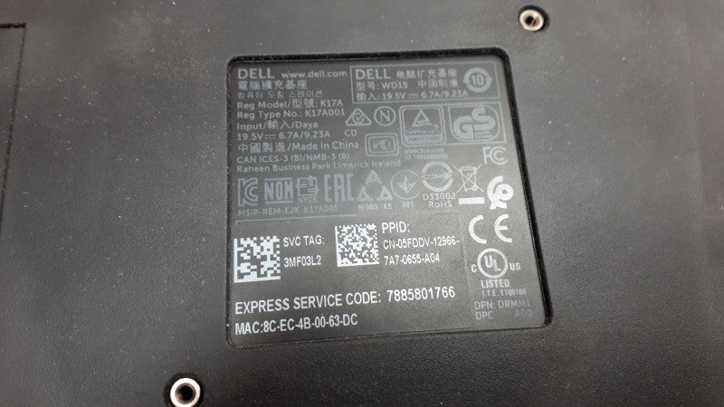 Dell USB-C Docking Station K17A001 K17A WD15 New &