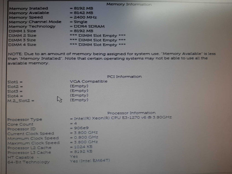 Dell Precision TWR 3620 E3-1270 v6 @ 3.80 GHz 8GB DDR4 NO HDD QUADRO P600 GPU