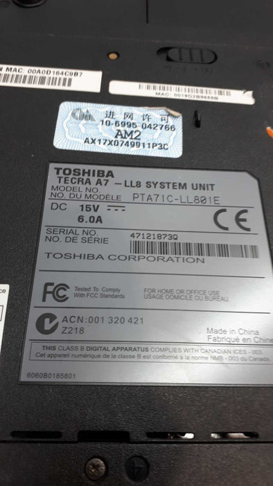 Toshiba  Tecra A7 (PTA71C-LL801E) LL8 Laptop &