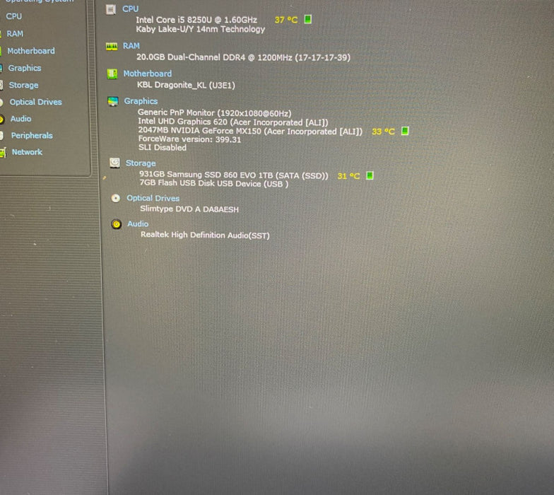 Acer Aspire 5 A517 Laptop i5-8250U GeForce MX150 2GB 20GB RAM 1TB SSD READ!