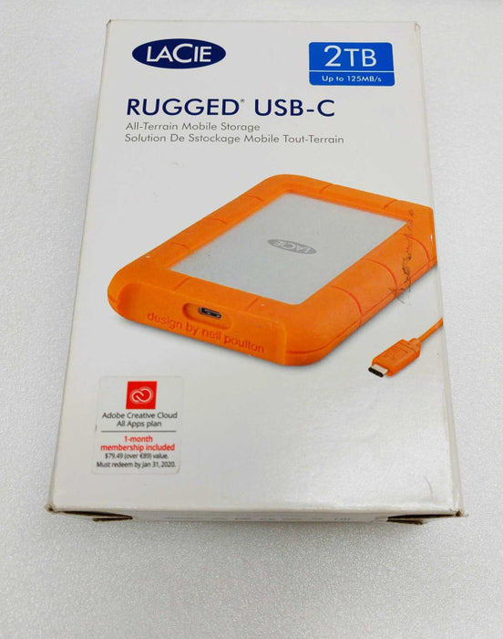 LACIE Rugged 2Tb External Hard Drive PC & Mac USB 3.0 with USB cable open box :