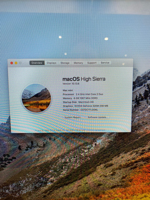 Apple Mac mini Mid 2010 Intel Core 2 Duo P8600 @ 2.4GHz 6 GB RAM 500 GB HDD