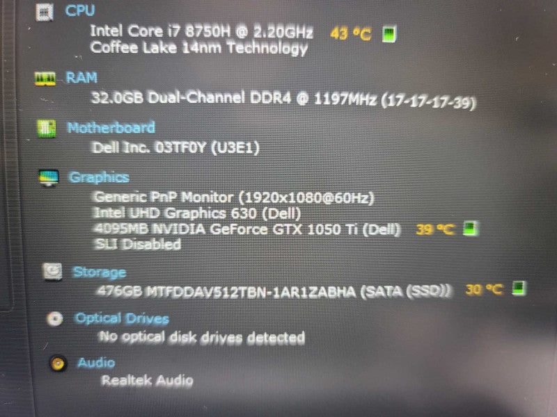 Dell G3 15 3579 i7-8750H, 32GB DDR4, 4GB GeForce GTX 1050, 512GB m.2  Î²