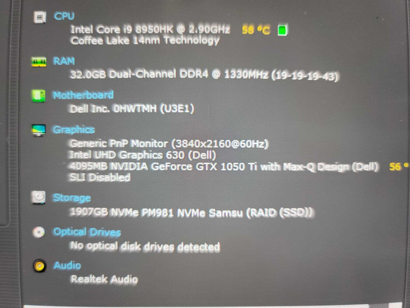Dell XPS 9570 4K Touch i9-8950HK, 32GB DDR4, 4GB GTX 1050 Ti, 2TB NVMe Î²