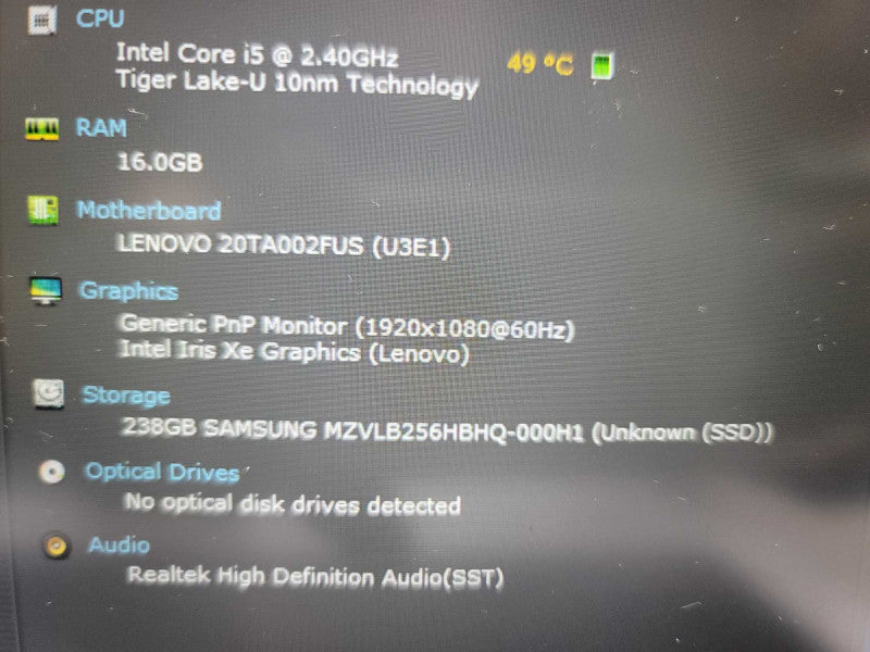 Lenovo ThinkPad E14 i5-1135G7 @ 1.60GHz, 16GB DDR4, 256GB m.2 Î²