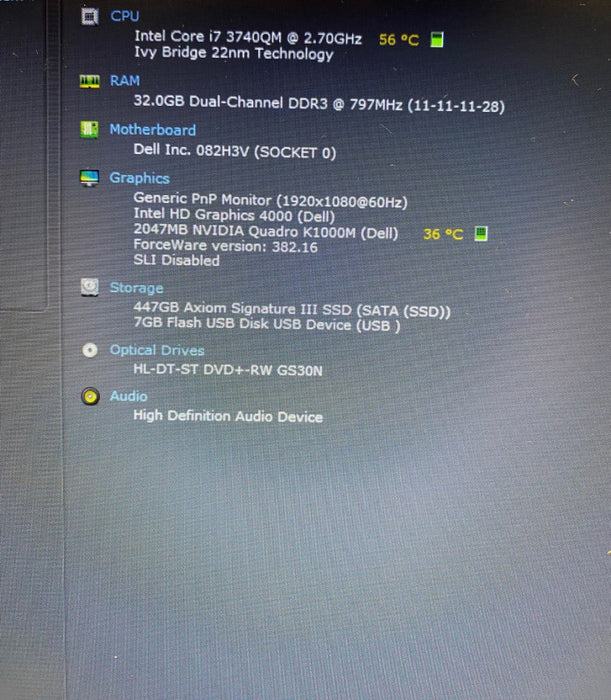 DELL PRECISION M4700 Laptop i7-3740QM QUADRO K1000M 2GB 32GB RAM 480GB SSD