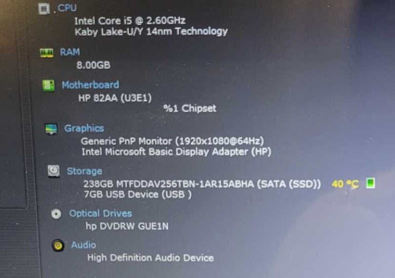 HP ProBook 650 G3 i5-7300U @2.60GHZ, 8GB DDR4, 256GB SSD !