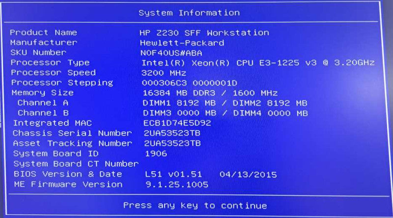 HP Z230 SFF Xeon E3-1225 v3 @ 3.20GHz 16GB Ram NO HDD/OS )