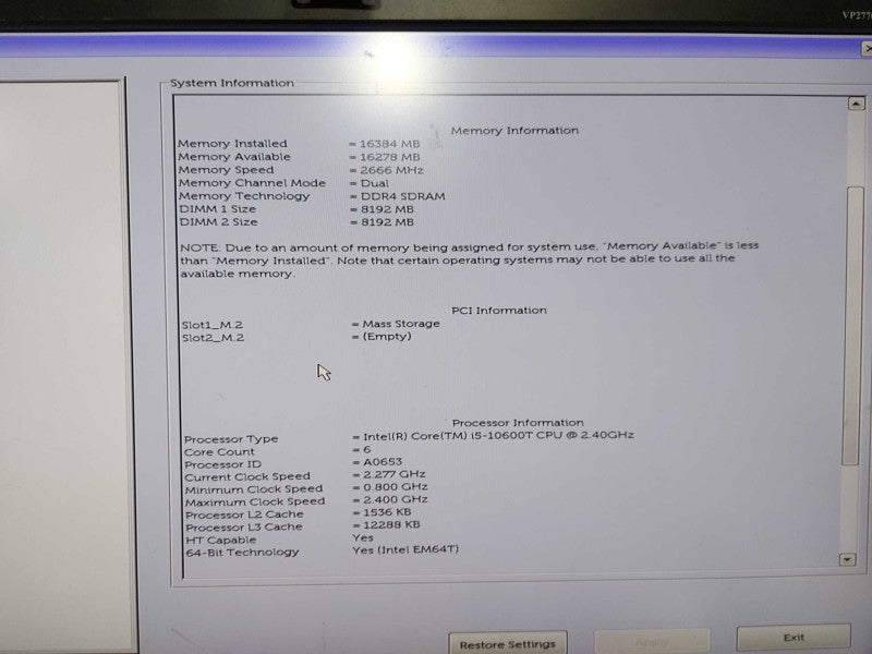 Dell Optiplex 3080 i5-10600T @ 2.40ghz / 16gb ram / 256gb SSD +  NvME #