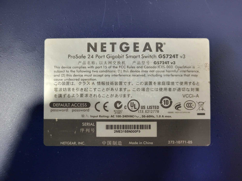 Netgear ProSafe GS724T v3 24-Port Gigabit Smart Switch $