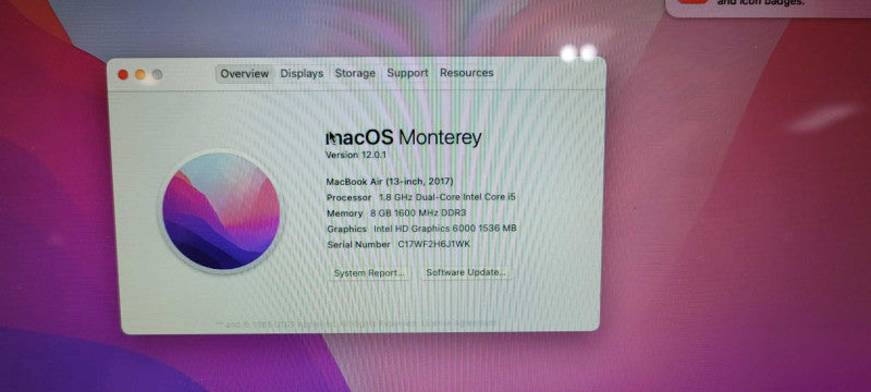Macbook air 13\\" 2017 I5-5350U 8gb ram 500GB Drive