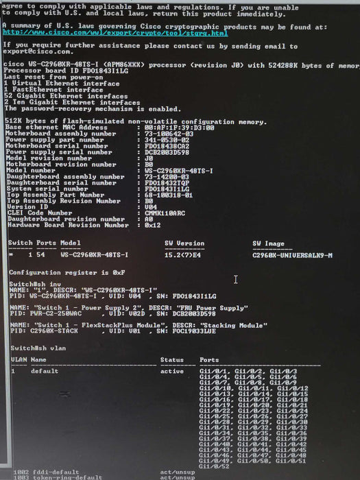 Cisco WS-C2960XR-48TS-I 48 Port Gigabit PoE 4x 1G SFP Managed Switch READ Q_