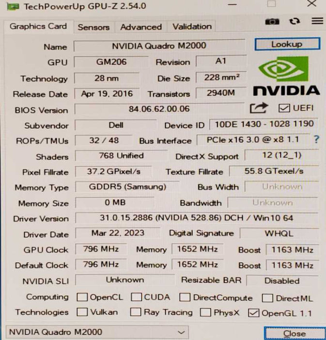 Nvidia Quadro M2000 4GB GPU @