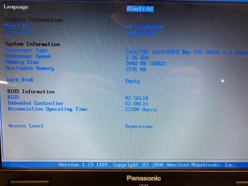 Panasonic TOUGHBOOK CF-52 Intel Core 2 Duo P8400 @2.26GHz 2GB RAM No HDD READ