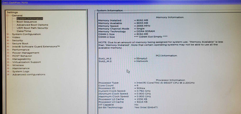 Dell OptiPlex 7070 Micro i5-9500T 8GB DDR4 NO HDD - Power Adapter Included Q@