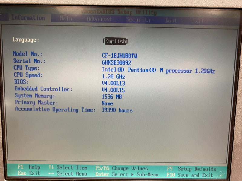 Panasonic TOUGHBOOK CF-18 Intel Pentium M @1.20GHz 1.5 GB RAM No HDD READ