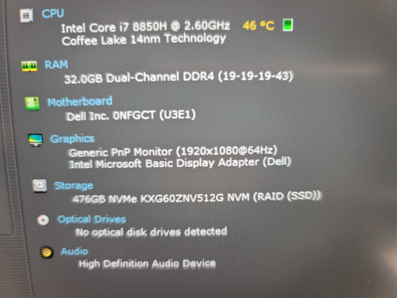 Dell Precision 5530 i7-8850H@ 2.60GHz, 32GB DDR4, 512GB NVMe Î²