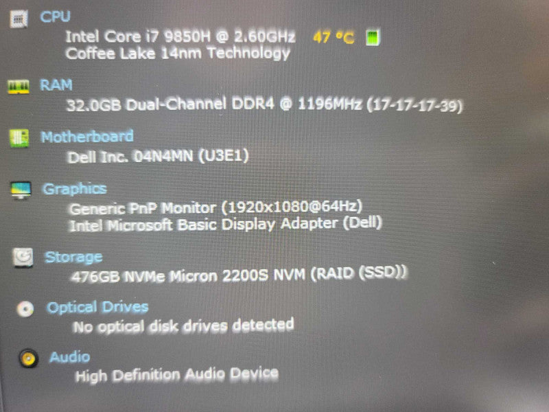Dell Latitude 5401 i7-9850H @ 2.60GHz, 32GB DDR4, 512GB NVMe Î²