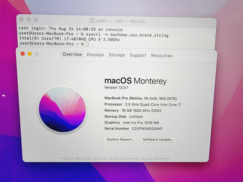 Apple Macbook Pro Retina 2015 15\\" Core i7-4870HQ @ 2.5GHz 16GB DDR3 500GB SSD R9 M370x 2GB (