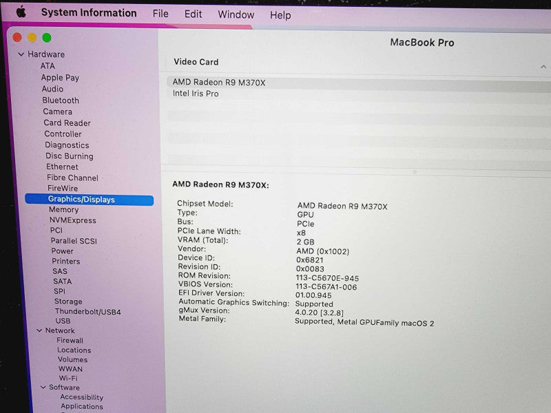 Apple Macbook Pro Retina 2015 15\\" Core i7-4870HQ @ 2.5GHz 16GB DDR3 500GB SSD R9 M370x 2GB (