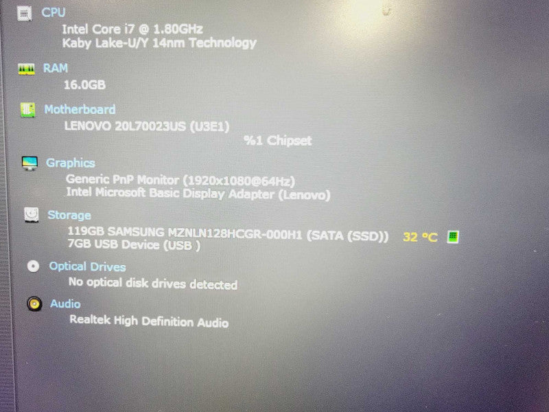 Lenovo ThinkPad T480s 14\\" Core i7-8550U @ 1.8GHz 16GB DDR4 120GB SSD (