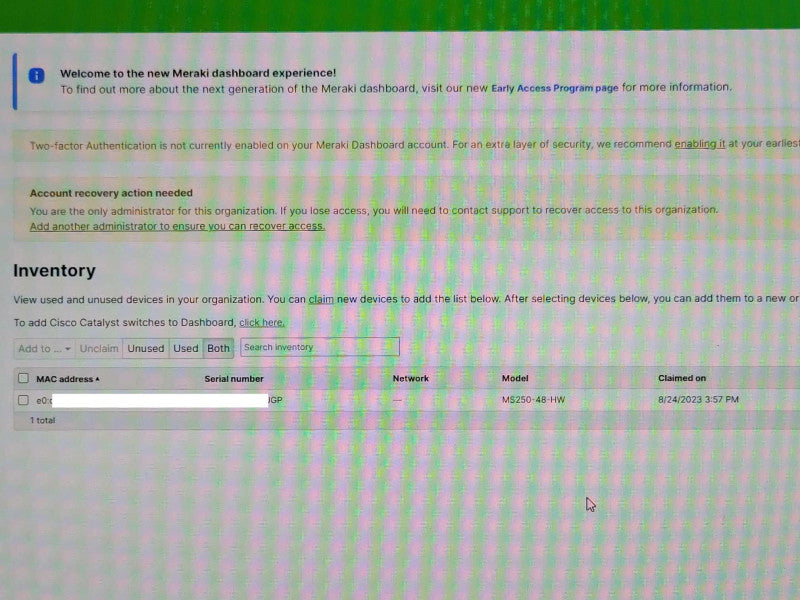 Cisco Meraki MS250-48-HW Unclaimed Cloud managed switch with 1xl Power Supply _