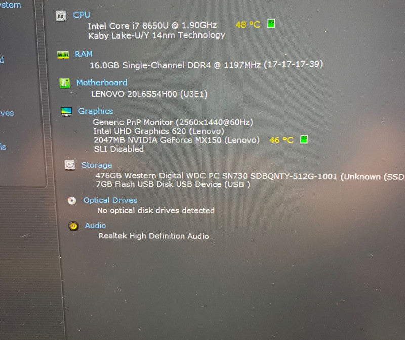 Lenovo ThinkPad T480 Core Intel i7-8650U GeForce MX150 2GB 16GB RAM 512GB SSD Q