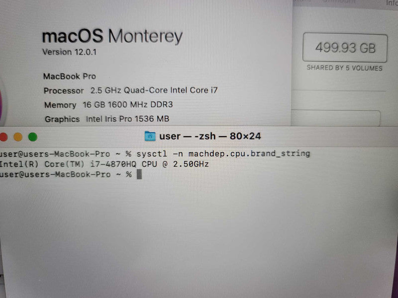 MacBook Pro A1398 i7-4870HQ, 16GB DDR3, 512GB HDD **Battery Service reccomend Î²
