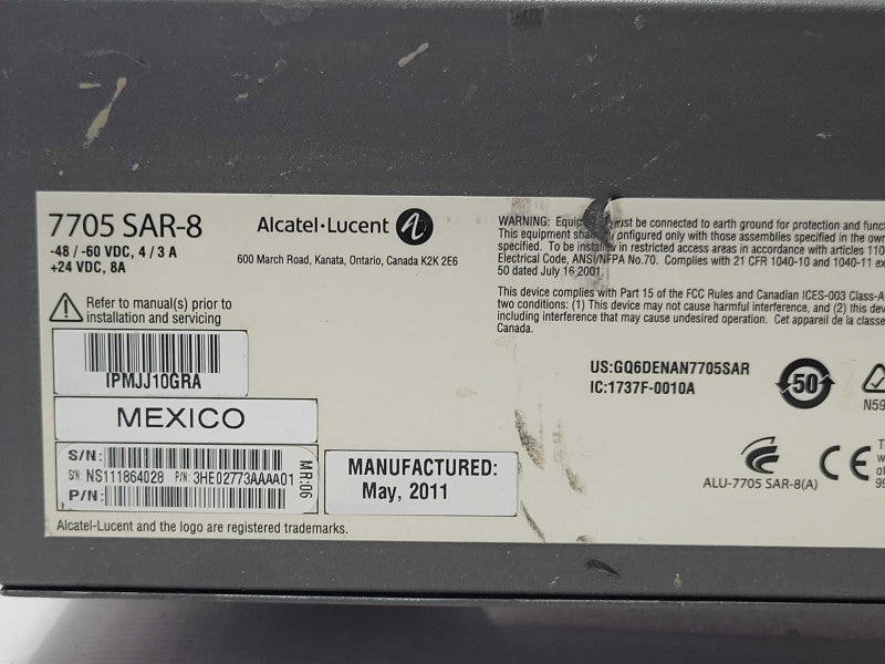alcatel lucent 7705 SAR-8 Chassis with 2x A8-ETHv2 cards, READ _