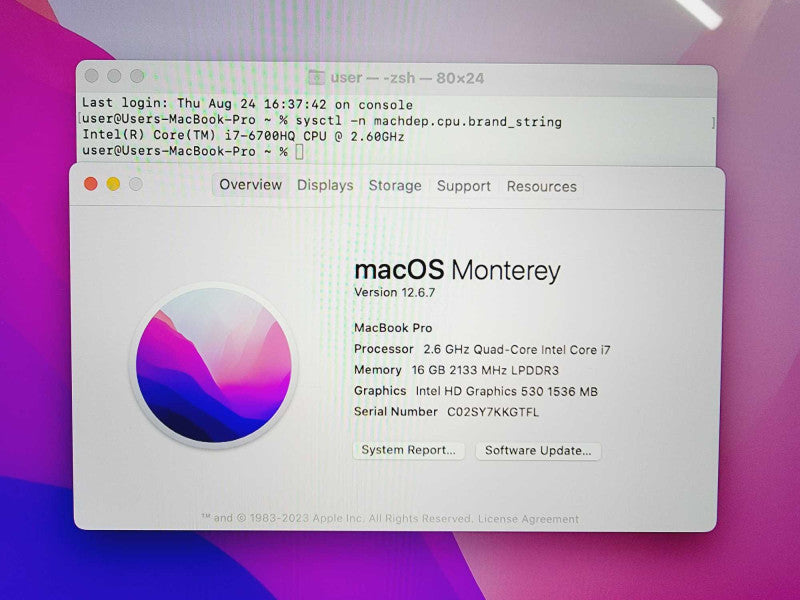 Apple Macbook Pro 2016 15\\" Core i7-6700HQ @ 2.6GHz 16GB DDR3 250GB SSD Radeon Pro 450 2GB (
