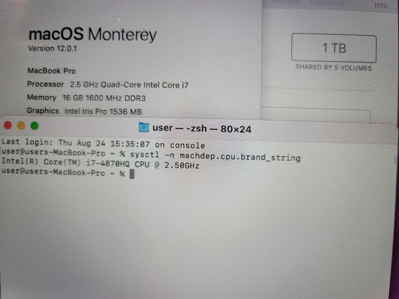 MacBook Pro A1398 i7-4870HQ, 16GB DDR3, 1TB HDD **Battery Service reccomend Î²