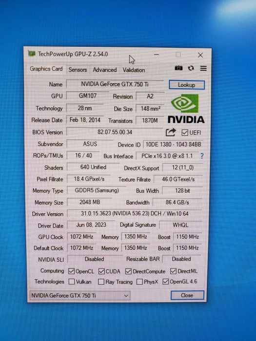 Asus GTX 750ti 2gb