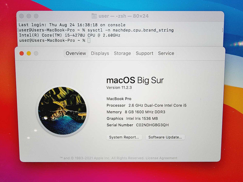 Apple Macbook Pro 2014 13\\" Core i5-4278U @ 2.6GHz 8GB DDR3 250GB SSD (