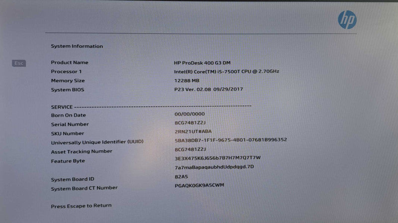 HP ProDesk 400 G3 USFF i5-7500T @ 2.70GHz 12GB DDR4 256GB SSD + Adapter )