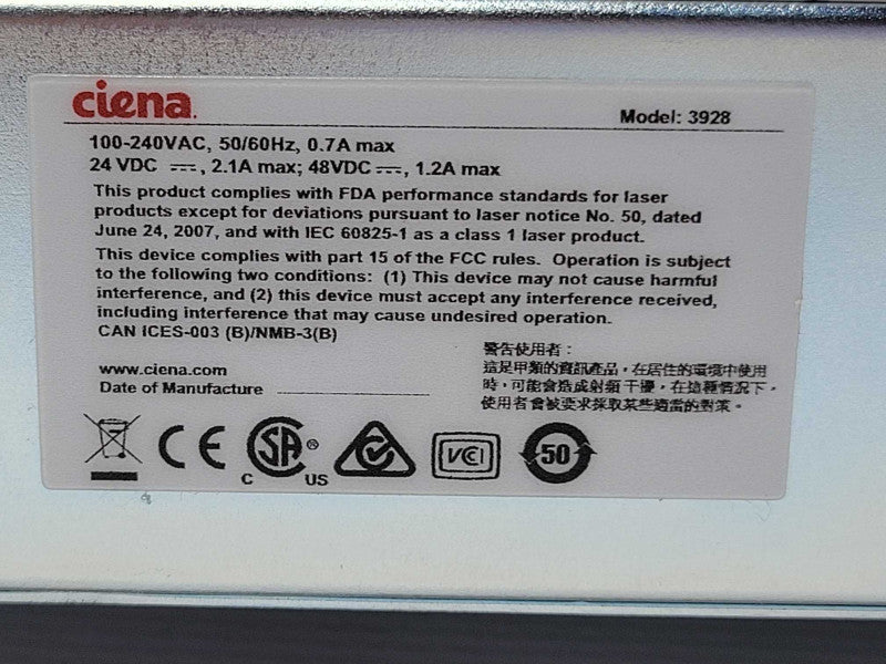 Ciena 3928 170-3928-820 12-Port Ethernet Service Delivery Switch 2x PSU, READ _