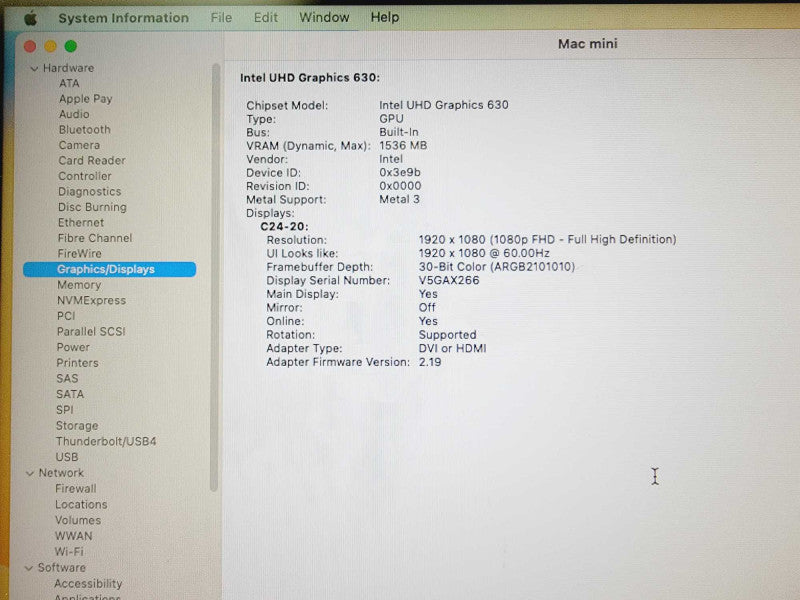 Apple Mac Mini 2018 Core i3-8100 @ 3.6GHz 8GB DDR4 250GB SSD (
