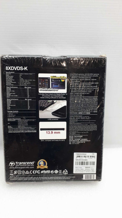 NEW TRANSCEND PORTABLE CD/DVD WRITER 8XDVDS-K 13.9mm TS8XDVDS-K &