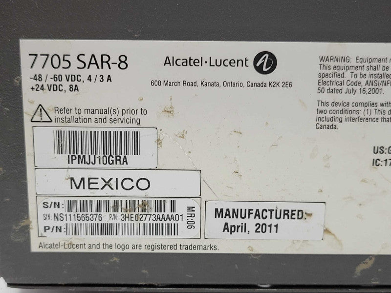 Alcatel lucent 7705 SAR-8 Chassis with 1x A8-ETHv2 card, READ _