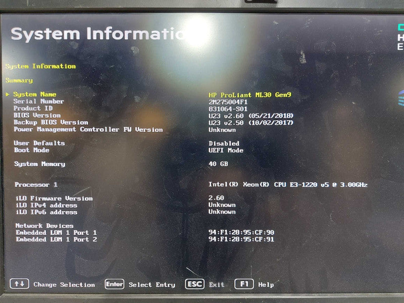 HP Enterprise ML30 Gen9 Xeon E3-1220 V5 @ 3.00ghz / 40gb ram / B140i Raid #