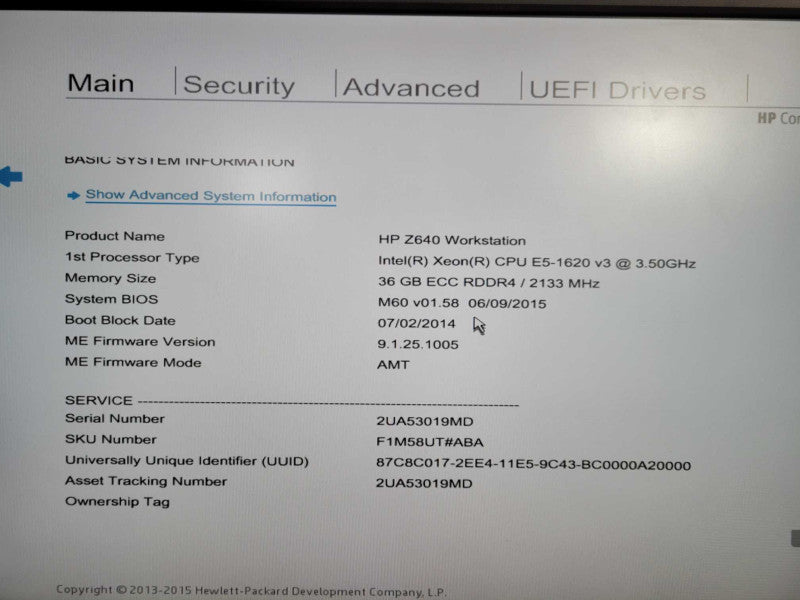 HP Z640 WS, Xeon E5-1620v3 2.40GHz, 36GB RDDR4 NO HDD QUADRO K2200 !