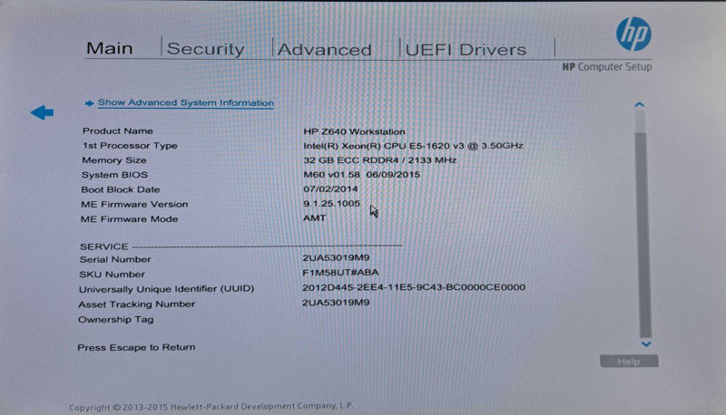 HP Z640 Workstation Xeon E5-1620 v3 @ 3.50GHz 32GB DDR4 Quadro K2200 GPU )