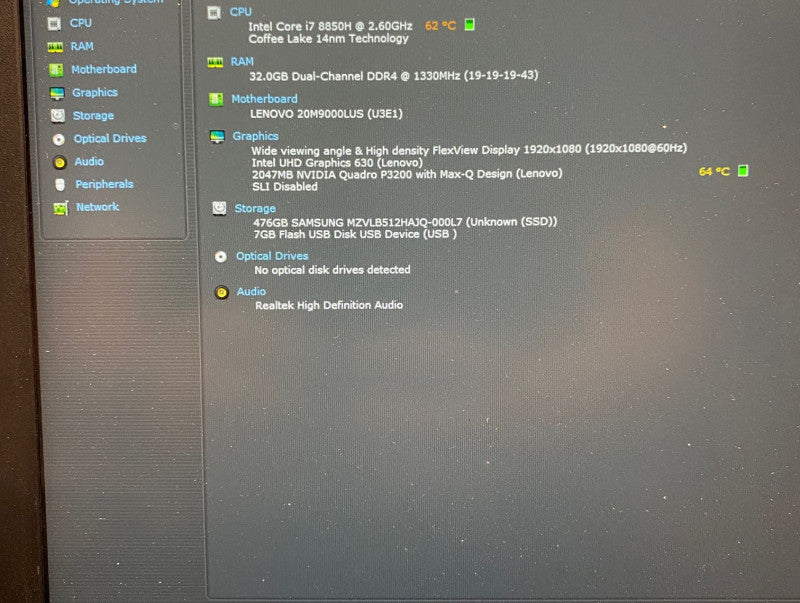 Lenovo ThinkPad P52 Laptop i7-8850H QUADRO P3200 2GB GPU 32GB RAM 512GB SSD