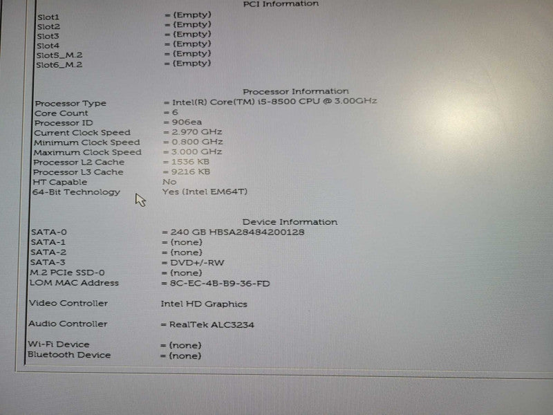 Dell Optiplex 3060 Intel Core i5 - 8500 CPU @ 3.00GHz 16GB DDR4 Ram !