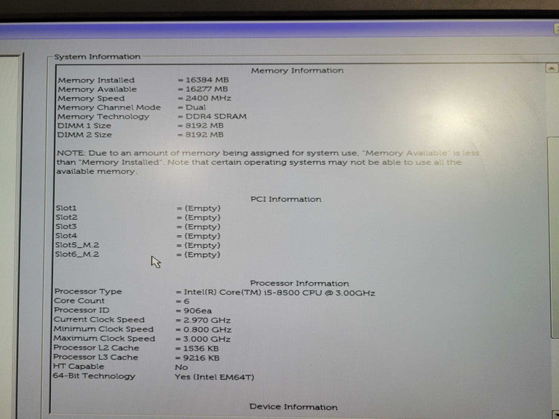 Dell Optiplex 3060 Intel Core i5 - 8500 CPU @ 3.00GHz 16GB DDR4 Ram !