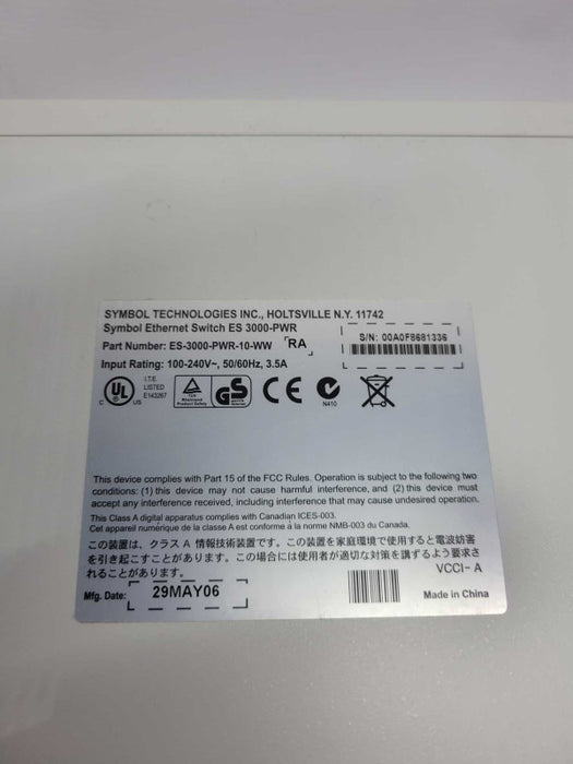 Symbol ES-3000-PWR-10-WW PoE Ethernet Switch ES 3000-PWR 24