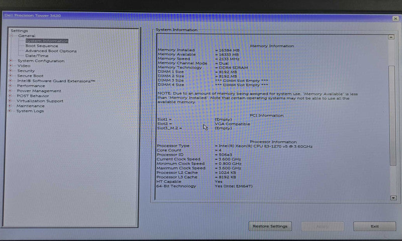 Dell Precision 3420 SFF Xeon E3-1270 v5 @ 3.60GHz 16GB DDR4 Quadro K1200 )