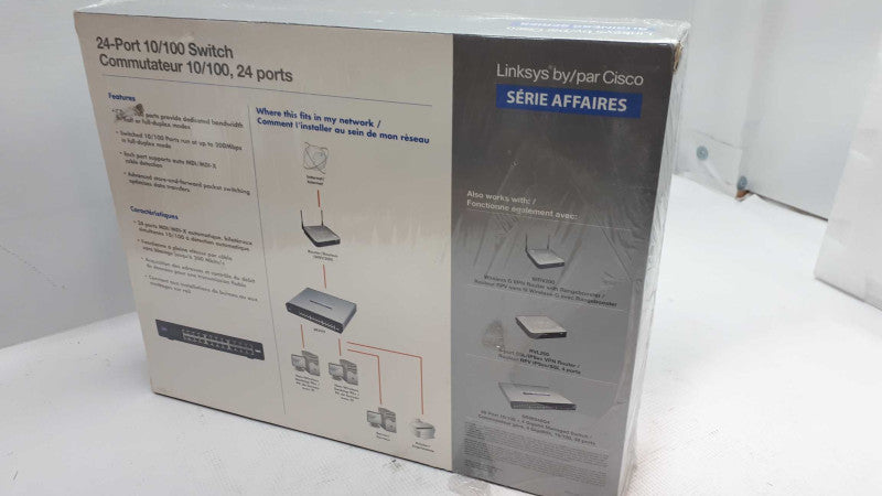 NEW SEALED Cisco/Linksys Business Series SR224 24-Ports 10/100Mbps Switch &